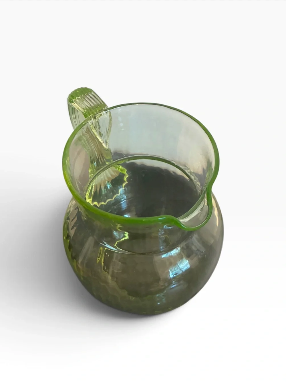 Vintage Pillar Optic Uranium Vaseline Glass Pitcher MCM Depression